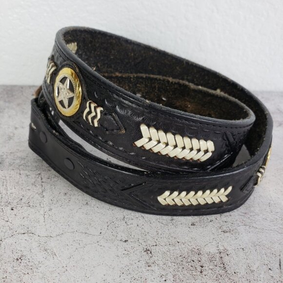 Vintage Western Bohemian Tooled Leather Belt Whipstitch Conchos size 30 main image 7